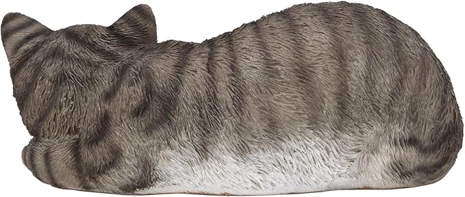 Elenon Cat Garden Statue Decorative for Yard, Grey Tabby Sleeping Cat Figurines Home Lawn Decor, Patio Kitten Tuxedo Statues Pets Memorial Ornament for Cat Lovers