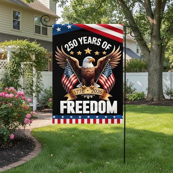 America 250 Years Garden Flag,250th Anniversary USA Double-Sided Cotton Linen Flags with Eagle Design,1776-2026 No Kings of Freedom(C_2.33 x 3.33 ft)