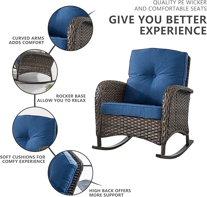 HUMMUH 5-Piece Patio Furniture Set with Fire Pit,Wicker Outdoor Rocking Chairs Patio Sofa for Backyard,Poolside,Deck