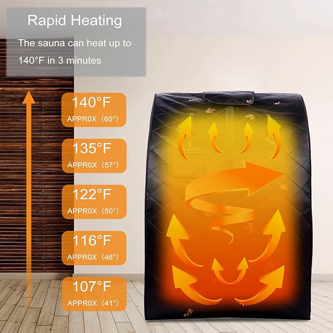 Smartmak Portable Far Infrared Sauna, Full Size 1 Person Sauna SPA Tent at Home, with Heating Foot Pad and Folding Chair - Black