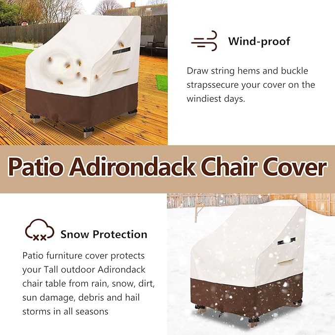 Patio Chair Covers 2 Pack - Waterproof Heavy Duty Patio Furniture Covers for Outdoor Lounge Deep Seat Chair(28 W x 30 D x 32 H inches) Beige & Brown