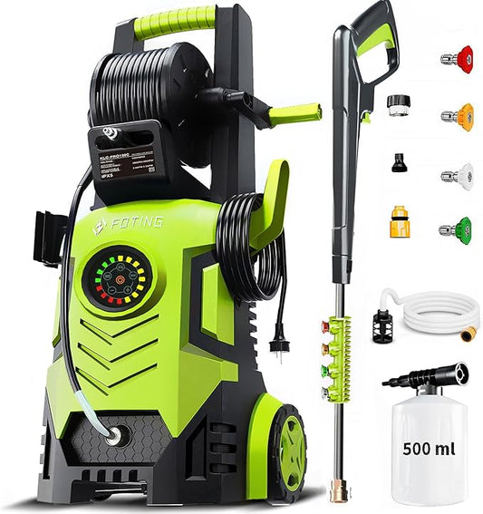 2025Upgraded Pressure Washer 5000PSI with Adj-8-Level Touch Screen, 34" Tall Power Washer, 4 Quick Connect Nozzles, Inlet Hose&Filter&500mlFoam Cannon for Cars/Fences/Driveways/Home Cleaning, Green