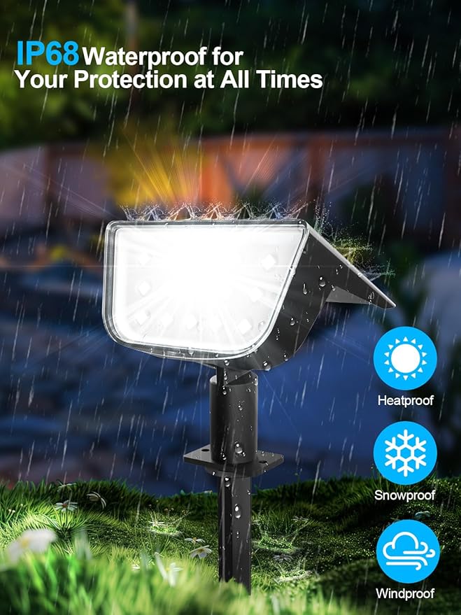 Solar Spot Lights Outdoor, Ultra Bright Solar Garden Lights Cool White, IP68 Waterproof Landscape Spotlights, 800LM 6500K for Yard Garden Wall Driveway, 2 Pack
