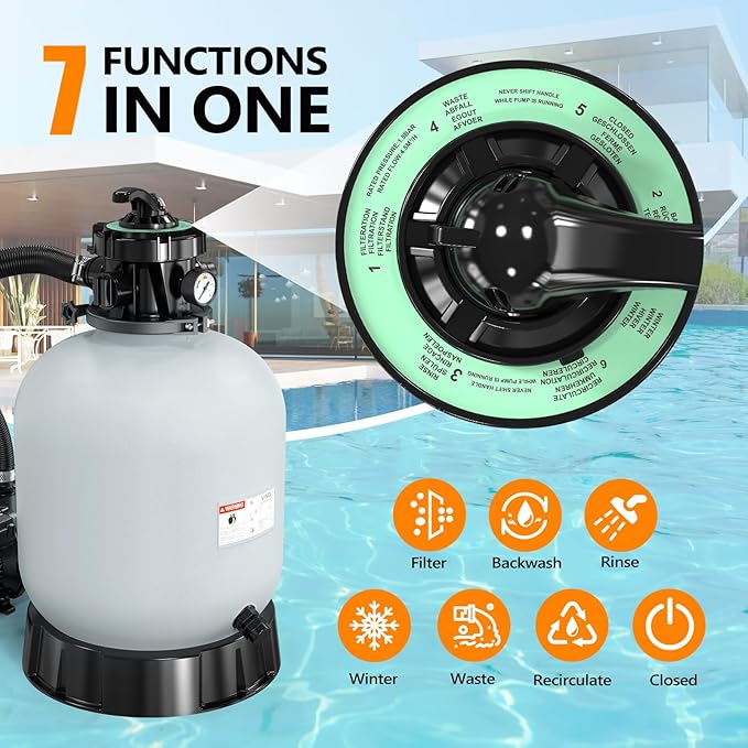 VINGLI Sand Pool Filter 16 in Tank with A 3/4 HP Pump 115V Above Ground Inground Swimming Pool Pump with Filter Basket,3435 GPH