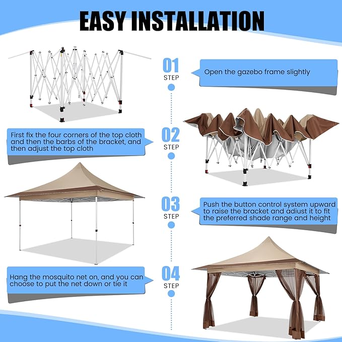 COBIZI 12x12 Pop up Canopy Gazebo on Clearance, Outdoor Canopy Tent with Mosquito Netting & Sandbags,Patio Portable Gazebo for Garden,Backyard & Lawn,Khaki