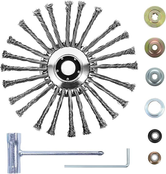 10 Inch Weed Eater Attachments, Steel Wire Weed Wacker Blade with Universal Adapter Kits, Indestructible Wire Brush Cutter Blade, Wire Wheel Trimmer Head Replacement for Moss, Weed Removal