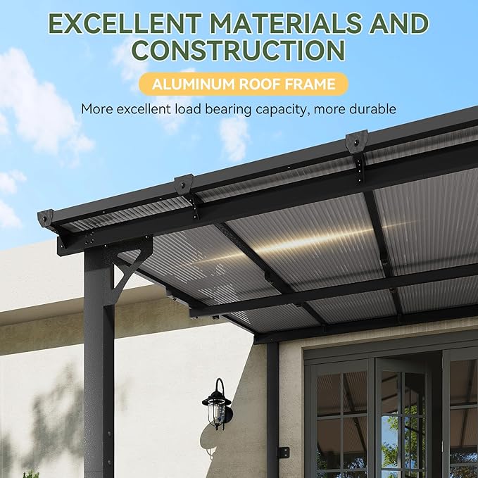 Aoxun 10' x 12' Gazebo for Patio, Gazebo Pergola with Sloped Roof, Large Wall-Mounted Heavy Duty Awnings, for Backyard, Deck, Patio (Gray Polycarbonate Panel)