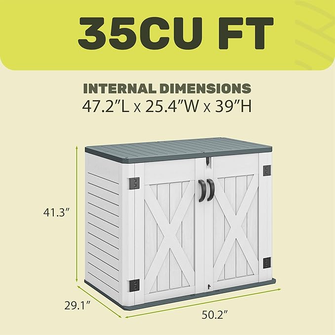 YITAHOME Outdoor Resin Storage Sheds with X-Shaped Lockable Door, 39 in Height Lockable Waterproof Horizontal Shed w/o Shelf, Easy to Assemble Shed Storage for Garden Tools, Light Gray