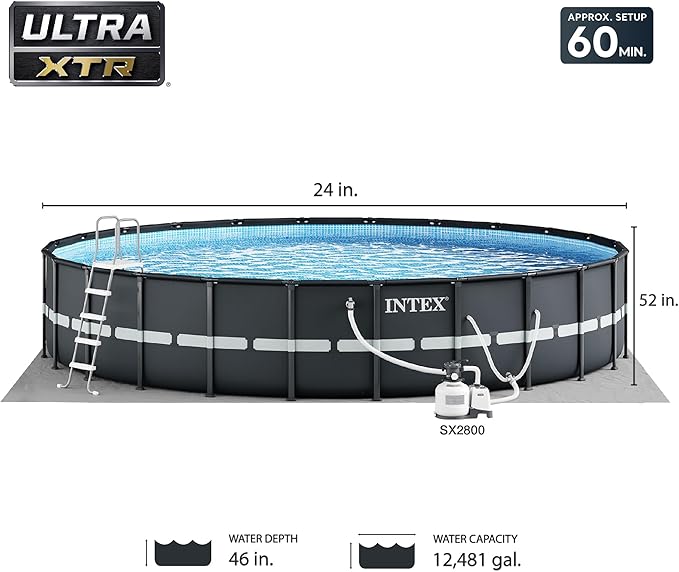 Intex Ultra XTR Deluxe Above Ground Swimming Pool Set, Includes Cartridge Sand Filter Pump, SuperTough Puncture Resistant, Rust Resistant, 24' x 52"