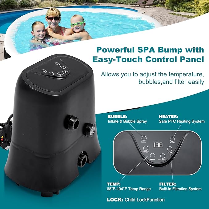 75" X 47" X 25" Hottub, 1-2 Person Inflatable Hot Tub, Portable Blow Up Hot Tub with Side Table, Oval Portable Outdoor Spa with 100 Bubble Jets and Heater Pump, Filter