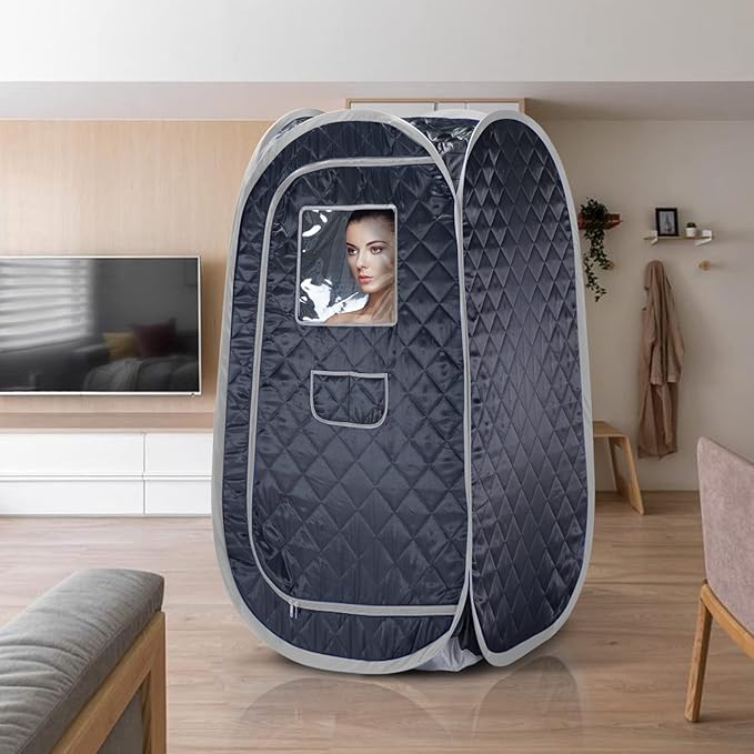 Smartmak Portable Steam Sauna Tent, Full Body Personal Home Spa, Lightweight Foldable Steam Room for Detox Therapy, Steamer NOT Included (L 31.5” * W 31.5” * H 55.2” BlackGrey)