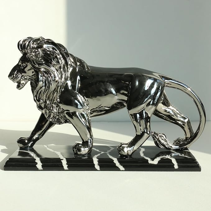 Lukitas Lion Sculpture Decor - Animal Figurine Decorative Ornament for Living Room Office, or Shelf, Collectible Gifts for Lion Lover, Resin