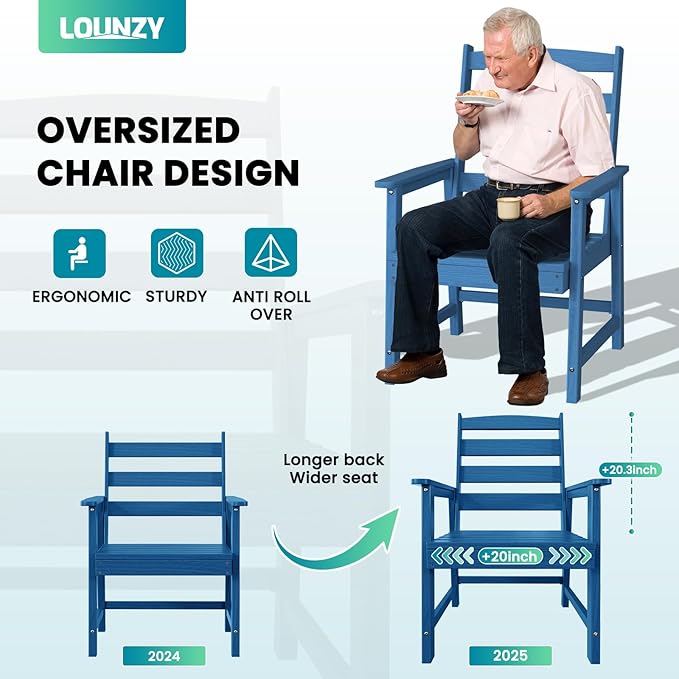 LOUNZY 9 Pieces Patio Dining Sets, Outdoor HDPE Furniture Set for 8 w/ 2" Hole Cut-Out Dining Table with 8 Patio Chairs(2 W/Armrest, 6 w/o Armrest), Navy