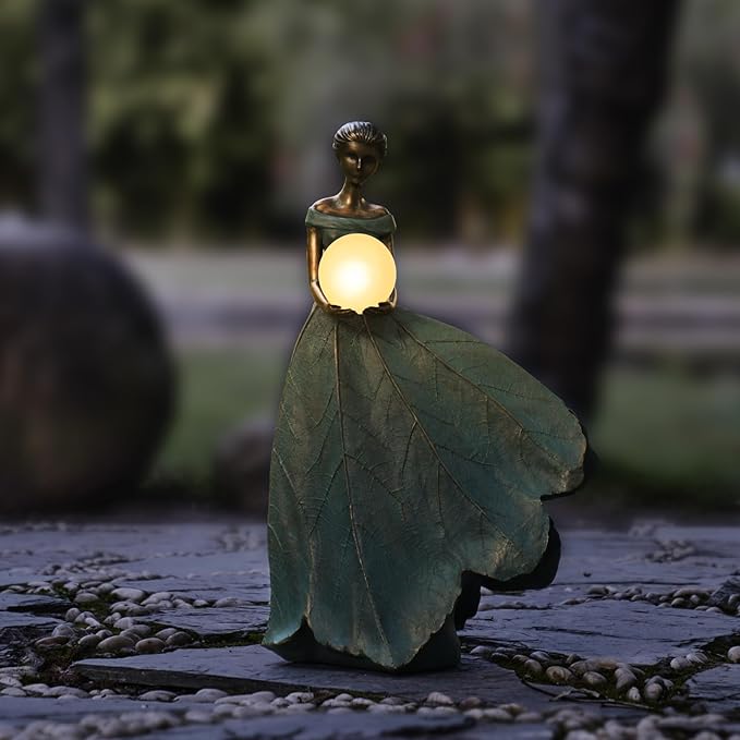 DiliComing Solar Fairy Garden Statue 22 Inch Resin Garden Decor - Large Outdoor Yard Figurine for Patio Lawn, Waterproof Garden Statue Gift for Women, 14x11x22.5 Inch