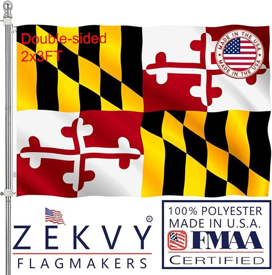 Maryland States Flag 2x3 Outdoor Made in USA - Double Sided Heavy Duty Vivid Color Maryland MD Flags with 2 Brass Grommet