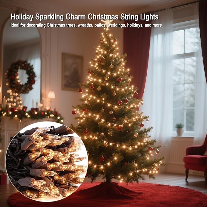 Vigdur 2 Pack 21ft 100 Clear Outdoor String Lights on Brown Wire Cord, UL Approved for Indoor/Outdoors Use, Connectable 120V Clear Outdoor Lights for Xmas Patio Home Party Garden Decor (2Packs)