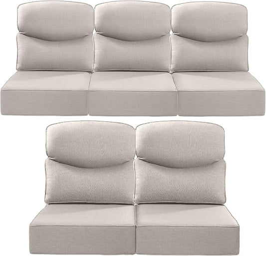 Luxury 24x24x6 Inch Smile Outdoor Cushions for Patio 5 Piece Set - Set of 5 Zippered Outside Pillows for Wicker Dining Rocking Swivel Chairs Loveseat Couch Sectional Sofa - Beige