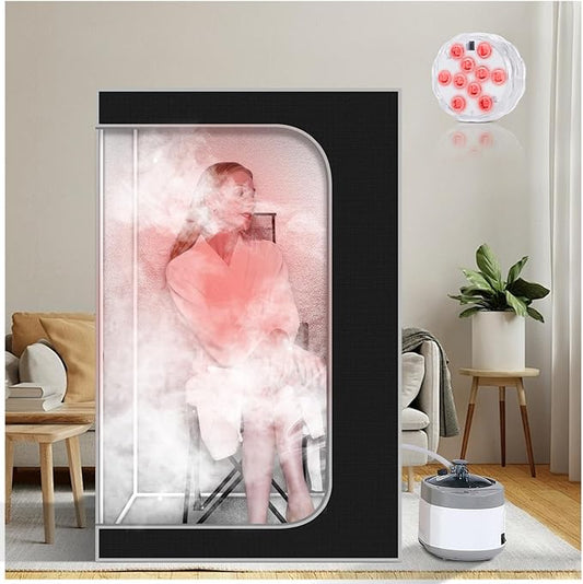 Smartmak Portable Steam Sauna, Personal Sauna Box for Home Spa, 4L Steamer, Full Body Sauna Tent with Adjustable Vision, 16 Levels, 99 Minute Timer, Remote Control, Light, Large Foldable Chair, Black