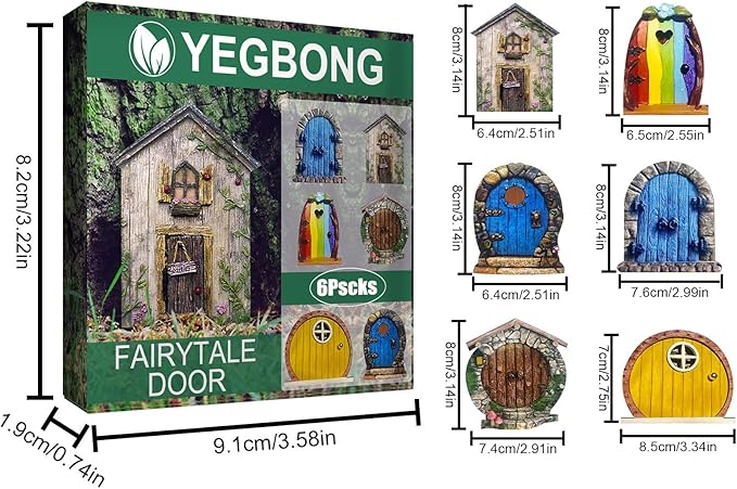 Enchanted Fairy Door for Tree Trunks - Weather-Resistant Miniature Garden Decor, 6-Piece Whimsical Outdoor Accessory Kit for Kids & Fantasy Enthusiasts (Fairy Tale Style-2)