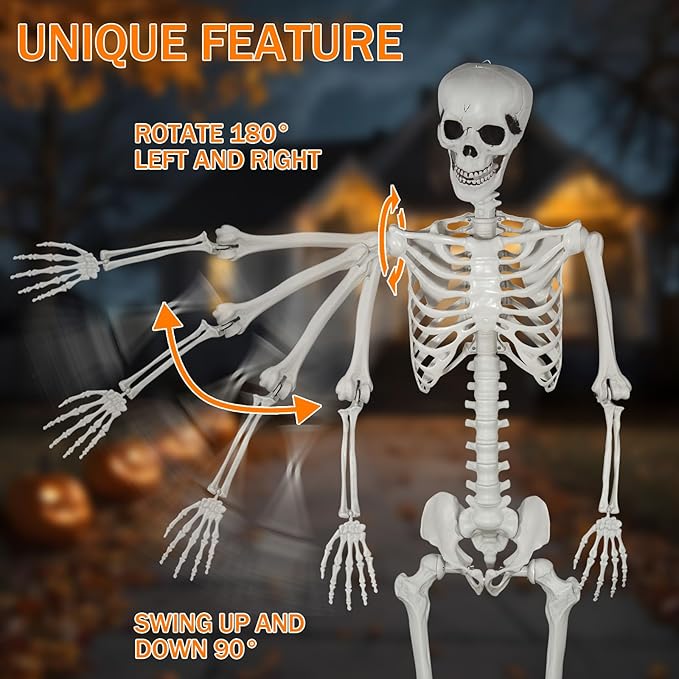 Halloween Skeleton, Realistic Life Size Skeleton with Movable Joints for Halloween Party Haunted House Indoor Outdoor Decoration (5.9ft-2P)