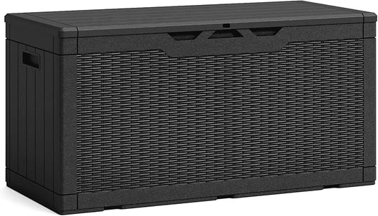 Patiolife 100 Gallon Resin Deck Box, Large Outdoor Storage Box for Garden Tools, Pool Supplies, Waterproof and Lockable, Black