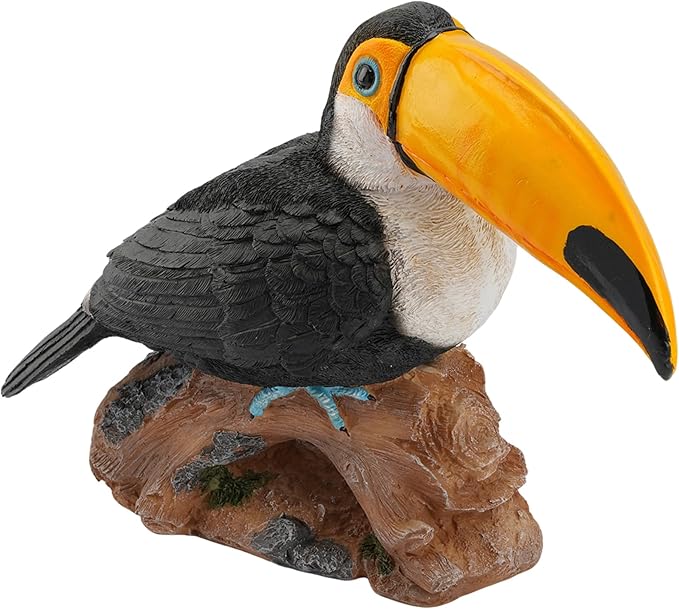 Elenon Toucan on Stump Garden Statue Decorative, Adorable Flower Bed 11 inch High Lifelike Bird Animal Outdoor Decor, Funny Yard Patio Art Sculptures Table Ornament, Yellow Mouth