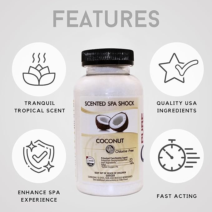 Coconut Aromatherapy Spa Shock for Hot Tubs & Spas | Non-Chlorine Oxidizing Hot Tub Shock Treatment | Compatible with Bromine Tablets & Chlorine | Neutralizes Odors & Clarifies Water (2 lbs)
