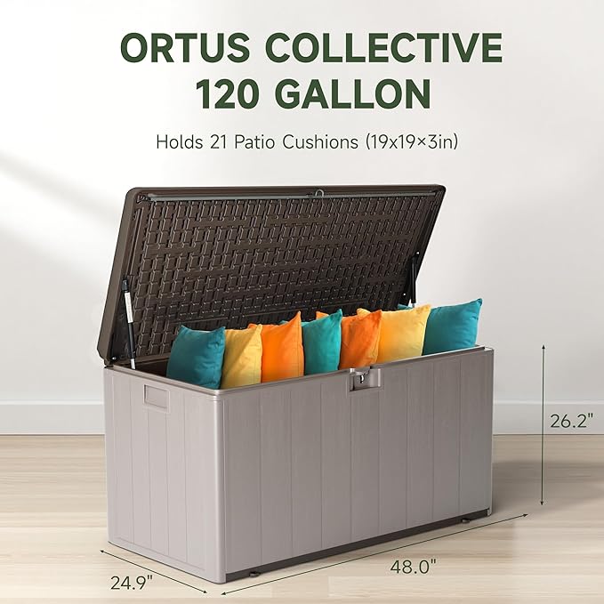120 Gallon All-Weather Deck Box, Lockable Waterproof Resin Storage with UV Resistance for Patio Furniture, Garden Tools, Pool Accessories (Brown)