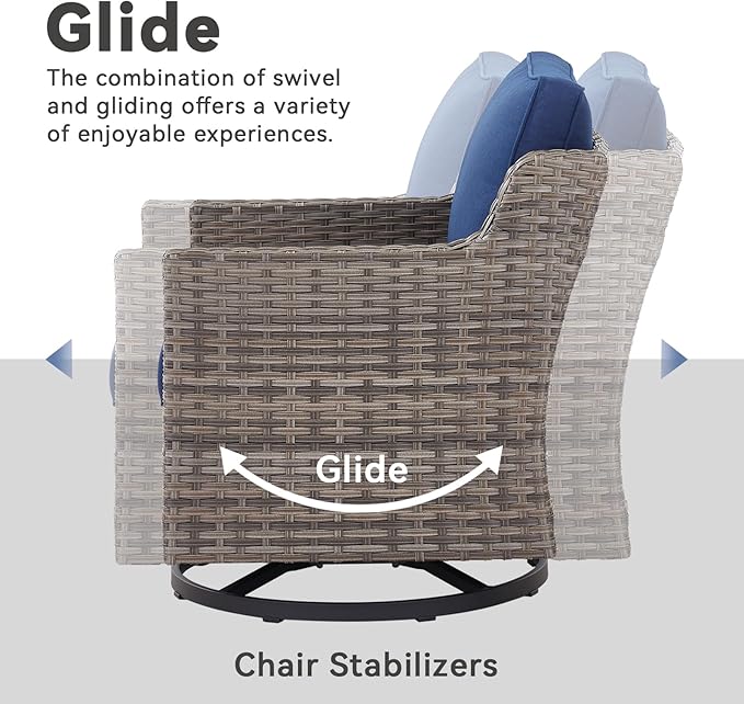 Outdoor Swivel Rocking Chair, Rocking Chair Outdoor with Stylish Armrests, Wicker Patio Chairs Set of 2 with Comfy Cushions for Garden Deck Porch