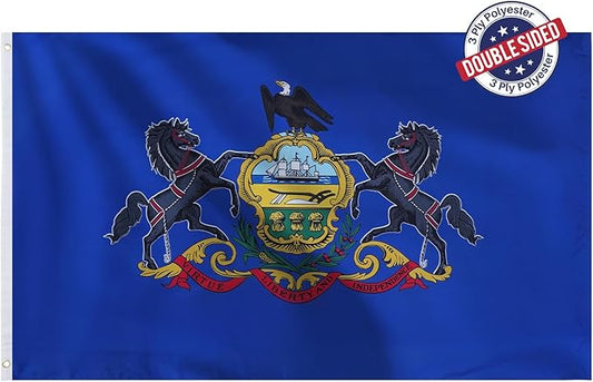 Bradford Double Sided Pennsylvania State Flag 3x5 feet Outdoor, 3 Ply Polyester Pennsylvania Flag Heavy Duty PA Flags with 2 Brass Grommets for Outsides Long Lasting