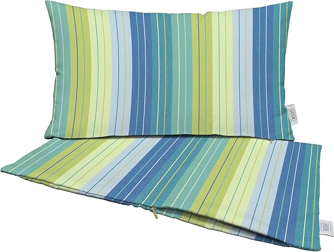 RSH DECOR: Sunbrella Pillow Covers Set of 2 | Covers Only - 26" x 16" | Outdoor Lumbar Pillow Covers Crafted with Sunbrella Performance Fabric | Seville Seaside