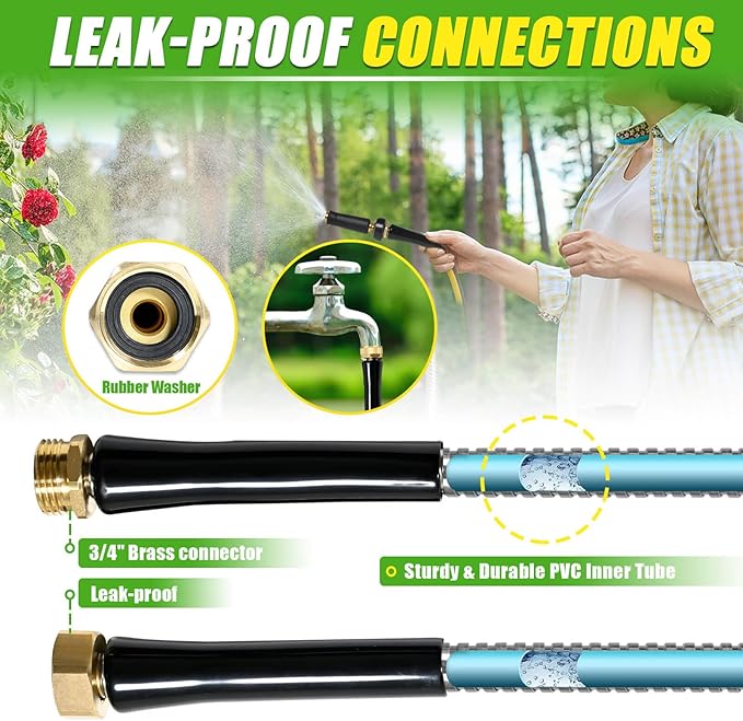 TOOLCY Metal Garden Hose 75 FT - 304 Stainless Steel Water Hose with Brass Nozzle - Super Flexible, No Kink, Heavy Duty, Lightweight, Durable Garden Hoses for Yard, Outdoor, Lawn
