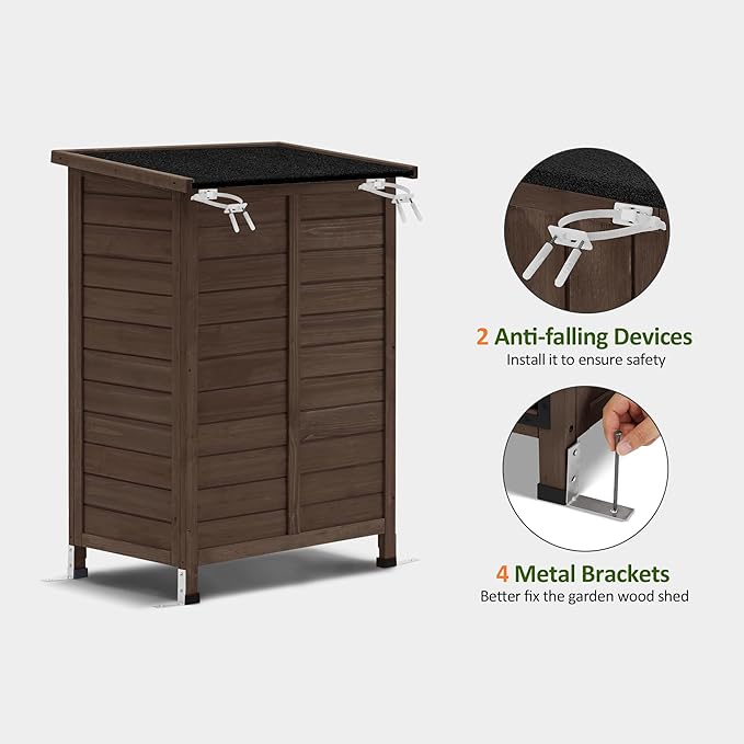 MCombo Outdoor Storage Cabinet, Small Storage Shed with Removable Shelf, Wood Garden Shed with 2 Doors for Yard Patio Lawn (24.6 x 18.3 x 38.2 inch) 0985 (Brown)