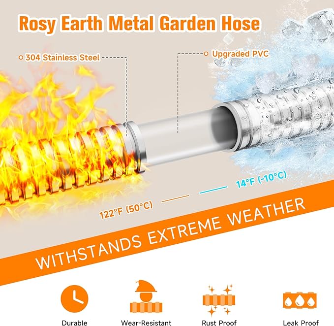 100 FT Garden Hose Expandable - 304 Stainless Steel Water Hose 100 FT - Heavy Duty Flexible Kink Free Hose, no Bite