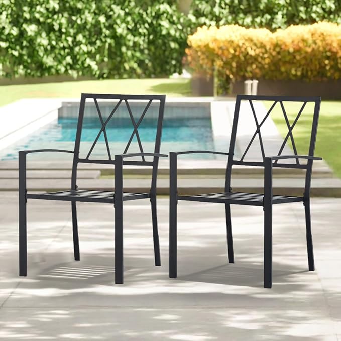 Outdoor Dining Chairs Set of 2, Aluminum Frame Stackable Patio Dining Chairs with Armrest, Wrought Iron Patio Bistro Chairs for Lawn, Backyard, Garden, Porch