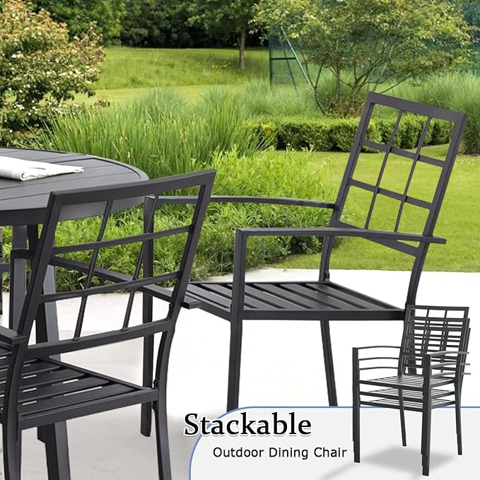Outdoor Dining Chairs Set of 2, Aluminum Frame Stackable Patio Dining Chairs with Armrest, Wrought Iron Patio Bistro Chairs for Lawn, Backyard, Garden, Porch