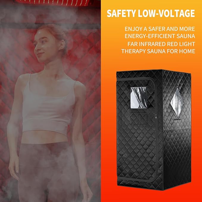 Infrared Red Light Therapy Sauna, Portable Steam and Infrared Sauna for Home, Full Body Sauna Tent for Relaxation, Large Infrared Sauna Box with 660nm Red Light, 3L&1100W Sauna Steamer