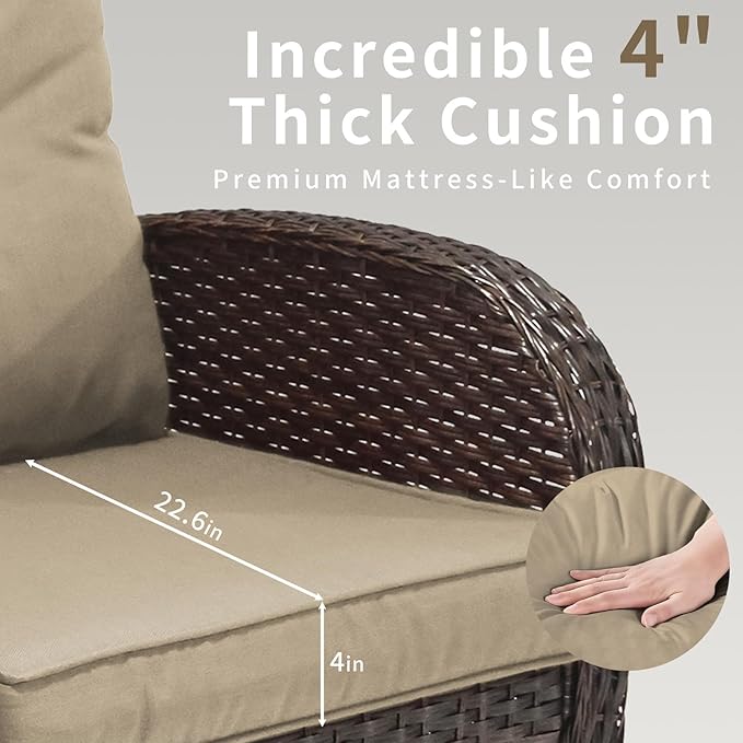 3 Pieces Patio Furniture Set, Outdoor Swivel Rocking Chair Set of 2 with Side Table - 360° Swivel, Thick Cushions, All-Weather Bistro Set for Deck, Porch, Pool(Brown, Brown Full-Weave Rattan)