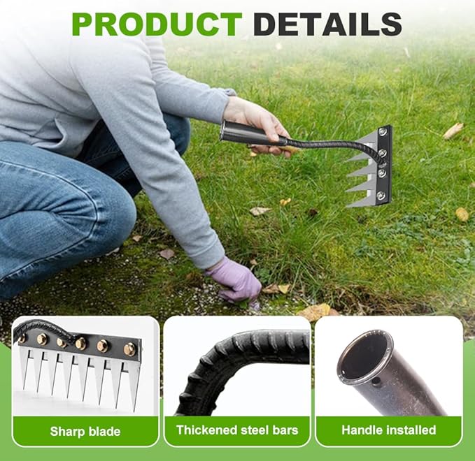 2025 Upgrade Iron Weeding Rake 2.0, 5/6/7/8 Teeth Carbon Steel Garden Weeder Rakes, Iron Rake for Yard Lawn and Garden, Heavy-Duty Garden Hand Weeder Puller Tool for Gardening and Weedings (7 Teeth)