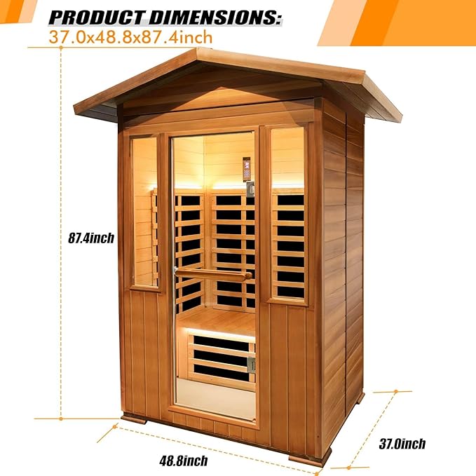 Far Infrared Home Sauna Room,1800W Light Therapy Lamp Dry Saunas for Home,2-3 Person Home Sauna,Red Cedar Corner Sauna Spa with Bluetooth Speaker,for Unwell Men,Women,Elderly