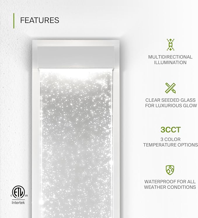 ASD LED 18 Inch Bubble Glass Wall Light Fixture | 22W 520LM 3000-5000K 100-277V | 3CCT, Waterproof, Dimmable, Up-Down Glow, ETL Listed | Exterior Flush Mount Sconce, Outdoor Lighting | White, 2 Pack