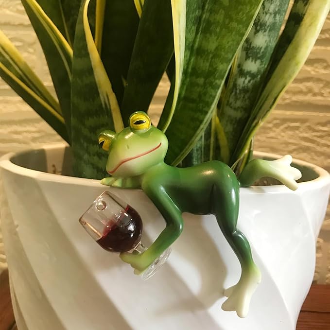 Miniature Frog Figurines Decor Cute Resin Frog Statue Sculpture Garden Planter Pots Indoor Outdoor Patio Balcony Home Desk One Lying