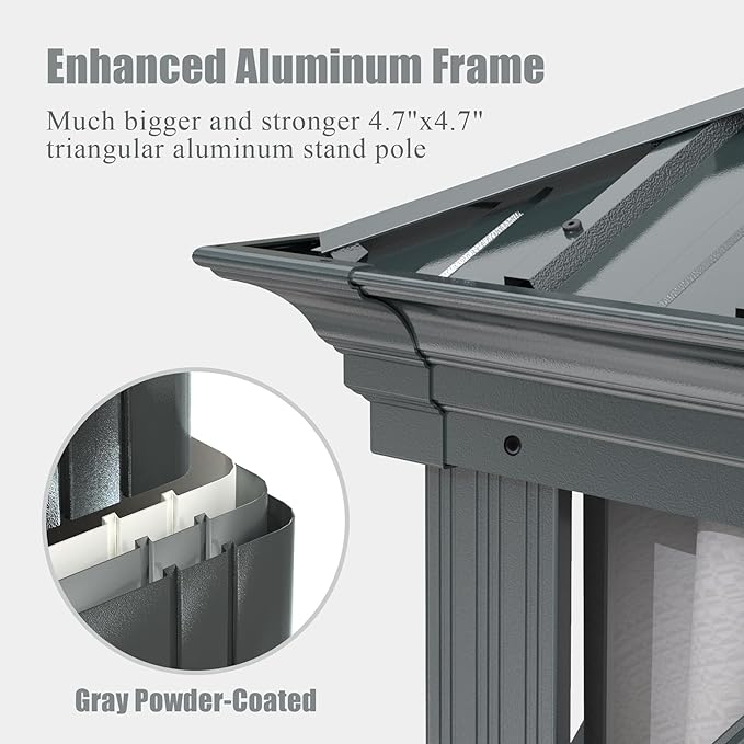 Domi 10'x14' Hardtop Gazebo Canopy,Outdoor Aluminum Gazebo with Galvanized Steel Double Roof,Permanent Gazebos with Drainage System,Curtain and Netting Included,Grey