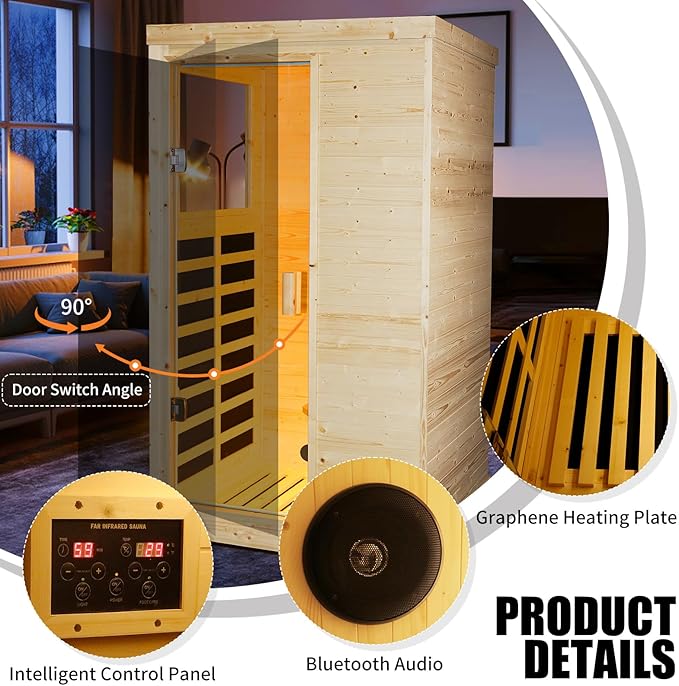 Far Infrared Wooden Sauna Room Home Saunas Spa Dry Saunas Single Person Spa Finland Spruce Wood fit for 7ft Person
