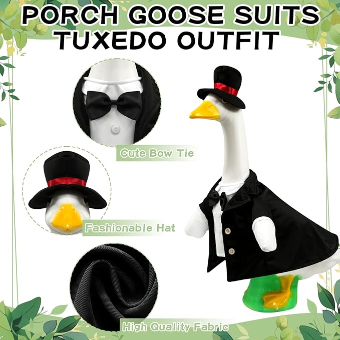 Goose Outfits Wedding Porch Goose Outfits with Suit Blazer Top Hat Bow Ties for Outdoor Garden Yard Decor