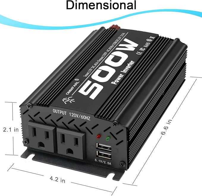 500W Modified Sine Wave Power Inverter DC 12V to AC 110V, Peak 1000Watt, Car Plug Inverter Adapter Power Converter with 4.2A Dual USB Charging Ports Black