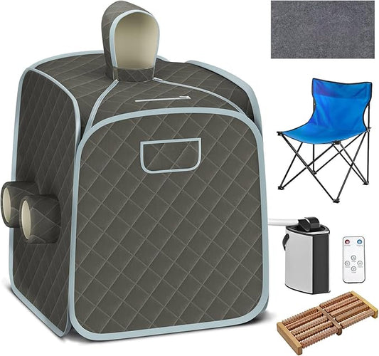 COSTWAY Portable Steam Sauna, Remote Control, 3L Steamer, Foldable Sauna Spa with 9 Temperature and 90 Mins Timer, Atomization, Personal Sauna Hat Tent for Detox Relaxation (Grey)