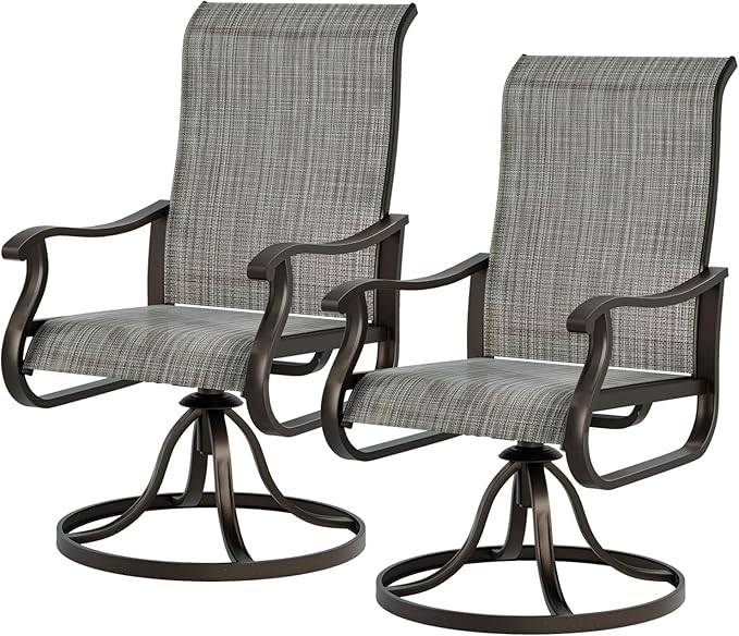 UDPATIO Outdoor Swivel Dining Chairs Set of 2, Patio Dining Chairs High Back with All Weather Breathable Textilene, Metal Rocking Frame for Lawn Garden Backyard, Gray White