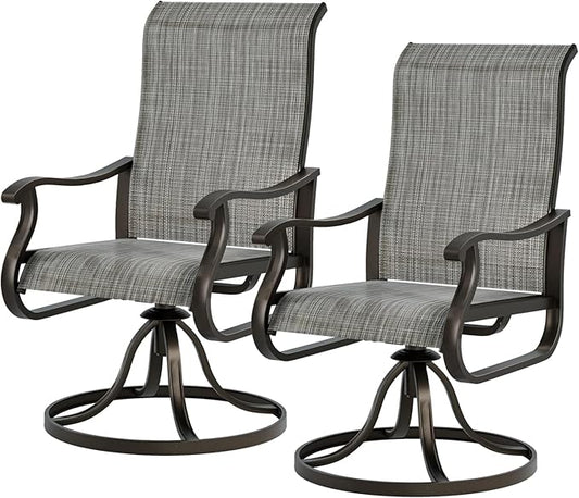 UDPATIO Outdoor Swivel Dining Chairs Set of 2, Patio Dining Chairs High Back with All Weather Breathable Textilene, Metal Rocking Frame for Lawn Garden Backyard, Gray White