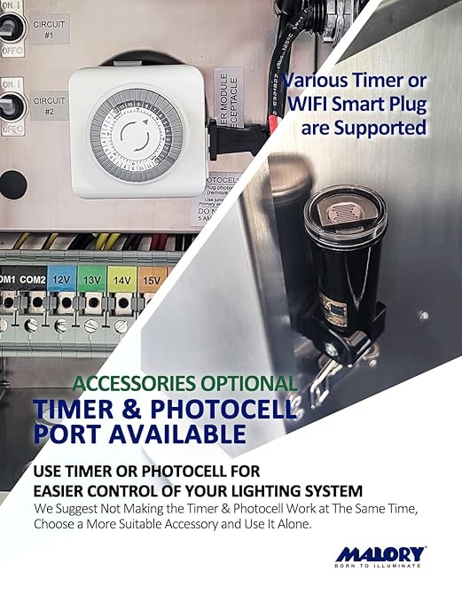 MALORY 900W Low Voltage Transformer with Timer & Photocell for Landscape Lighting,(19''H) 120V AC to 12/13/14/15/16/17/18/22V Multi-Tap Power Supply for Outdoor Landscape Lights,Yard Garden Lights